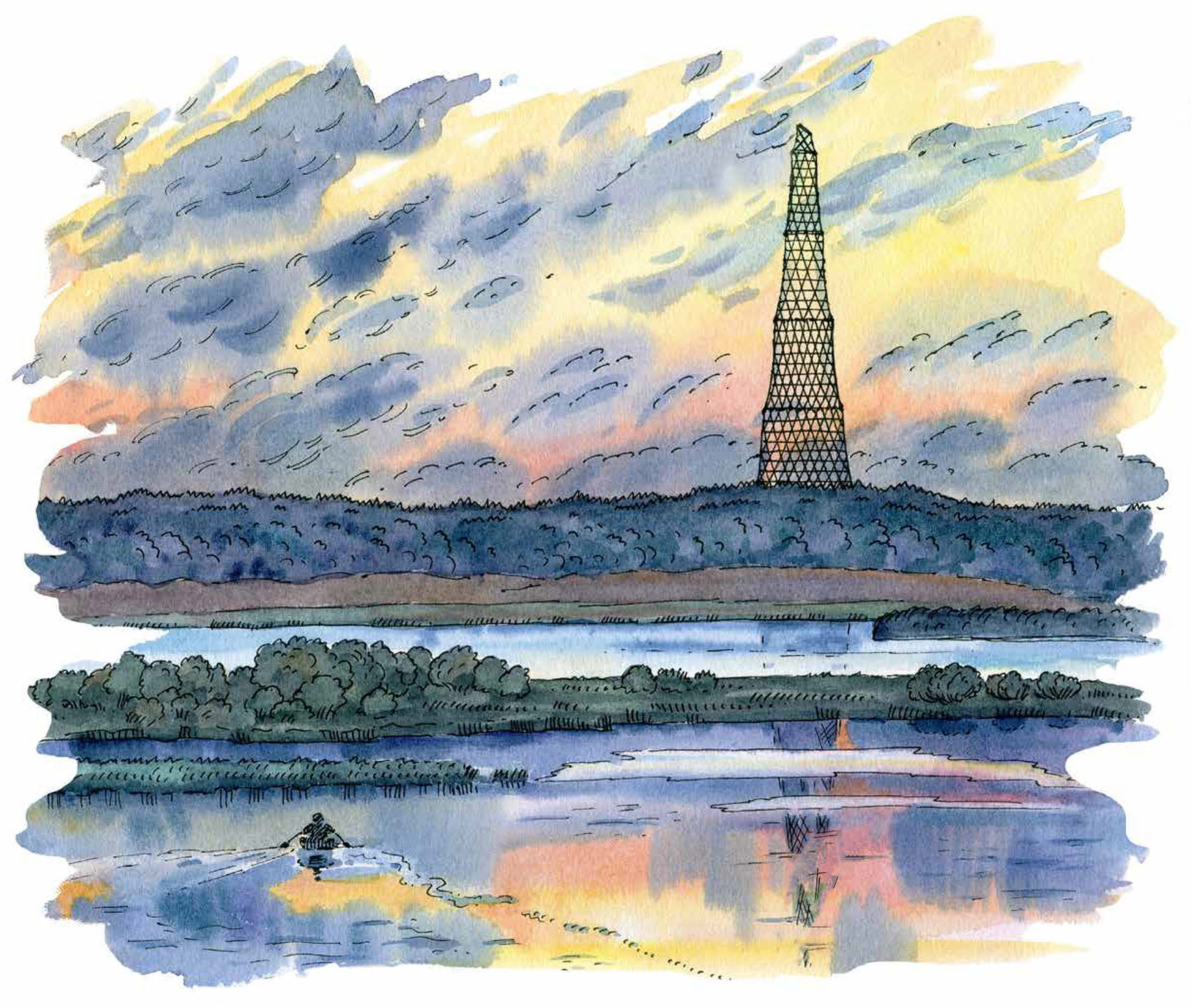 Шуховская башня на Оке рисунок карандашом